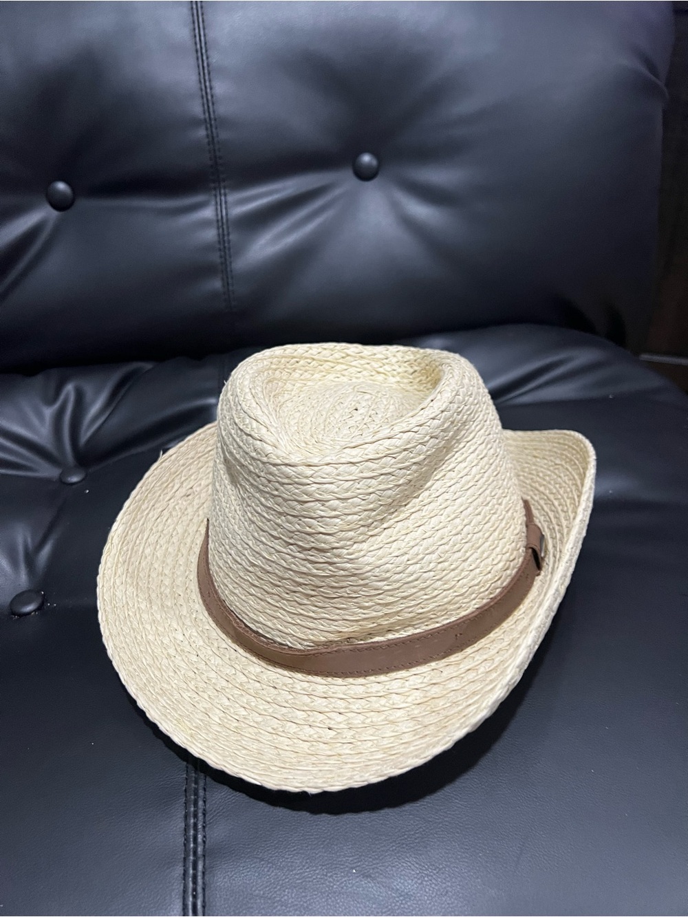 Scala Men's Natural Straw Fedora with Brown Band
